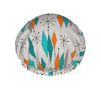 Mid Century Modern Diamond Waterproof Shower Cap,Elastic Bathing Hair Cap Environmental Protection Hair Bath Caps, Double WaterproofBathing Shower Hat