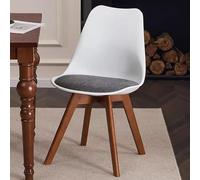 Mid Century Modern Dining Chair Set of 2 Armless PP Plastic Kitchen Side Chairs with Fabric Seat & Wooden Legs for Dining Room Conference Walnut & White h
