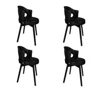 Mid Century Modern Dining Chair Set Round 360° Swivel Upholstered Kitchen Chairs with Armrests Easy Clean Faux Leather Cushions & Vintage Solid Wood Legs Black 4 Piece