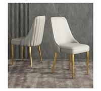 Mid Century Modern Dining Chairs, Faux Leather Upholstered Armless Accent Chairs with Gold Legs, Set of 2 for Living Room or Kitchen