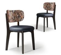 Mid Century Modern Dining Chairs Set of 2 - Solid Wood HighDensity Sponge Curved Backrest Available in Leather Flannel Cotton & Linen Fabrics - Stylish & Comfortable Dining Furniture