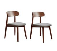 Mid-Century Modern Dining Chairs Set of 2 - Solid Wood, Upholstered Linen Cushions, Curved Back Design - Stylish Walnut Kitchen Chairs for Dining Room Decor