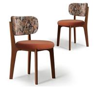 Mid Century Modern Dining Chairs Set of 2Solid Wood HighDensity Sponge Padding Curved Backrest Available in Leather Flannel Cotton & Linen Fabrics