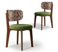 Mid Century Modern Dining Chairs Set of 2Solid Wood with HighDensity Foam Padding Curved Backrest Available in Leather Flannel Cotton & Linen Fabrics