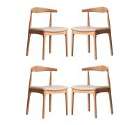 Mid Century Modern Dining Chairs Set of 4 Solid Wood Cushion Kitchen Chairs with Curved Back Design Stylish Beige Dining Room Furniture