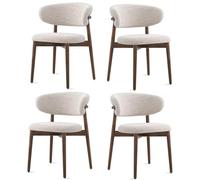Mid Century Modern Dining Chairs Set of 4,Solid Wood Dining Chairs with Linen Cushion and Curved Backrest,upholstered Kitchen Chairs for Living Room Kitchen,4psc