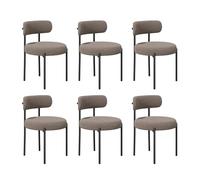 Mid-Century Modern Dining Chairs Set of 6, Upholstered Round Curved Backrest, Stylish Kitchen & Living Room Chairs with Black Metal Legs (White & Camel Teddy Fabric)