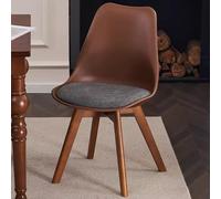 Mid Century Modern Dining Chairs2/4 Pack Armless PP Plastic Kitchen Side Chairs with Fabric Seat & Wooden Legs for Dining Room & Conference Walnut & Brown Set