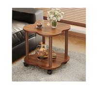 Mid-Century Modern Double Layer Coffee Table Retro Movable Round Side Table for Small Spaces Minimalist Living Room Display Table (D40CM/15.7IN_H48CM/18.9IN)