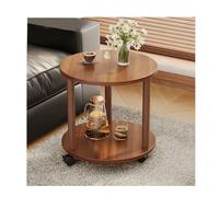 Mid Century Modern Double Layer Coffee Table Retro Movable Round Side Table Minimalist Display Table for Living Room Small Coffee Table (L60CM/23.6IN H48CM/18.9IN)