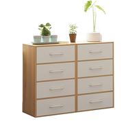 Mid Century Modern Dresser, 3-4 Tier Storage Chest, Double Drawer, 30cm Deep, Wide Space for Bedroom, Living Room, Hallway - Wood Finish, 192x30x76cm