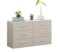 Mid Century Modern Dresser - Double Drawer Storage Chest with Spacious 30cm Deep Drawers for Bedroom, Living Room & Hallway - Wood Finish, 144x30x76cm