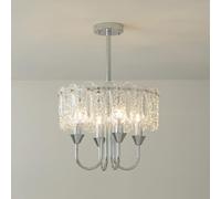Mid Century Modern Drum Chandelier Chrome 4-Light Large Semi Flush Mount Ceiling Light Nordic Vintage Glass Hanging Chandelier For Dining Room Living Room Bedroom Kitchen Island