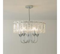 Mid Century Modern Drum Chandelier Chrome 4-Light Large Semi Flush Mount Ceiling Light Nordic Vintage Glass Hanging Chandelier For Dining Room Living Room Bedroom Kitchen Island