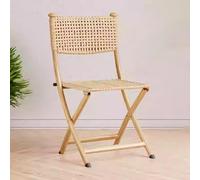 Mid-Century Modern Folding Chair Sturdy Carbon Steel Frame PE Rattan Backrest Classic Scandinavian Design No Assembly Required Natural Color Office and Home Use (40 * 45 * 82CM)