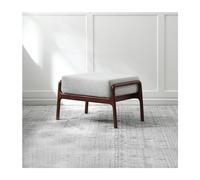 Mid-Century Modern Footstool - Upholstered Padded Seat, Removable, Solid Rubber Wood Shoe Bench - Slish Low Foot Stool for Entryway & Bedroom