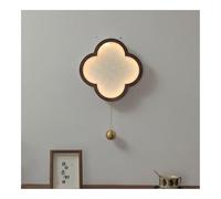 Mid-Century Modern Four-Leaf Clover Brass Wall Sconce Glass Shade Wall Lights Ash Wood Iron Base Wall Lamp for Bedroom Entryway(Brown) (Brown)