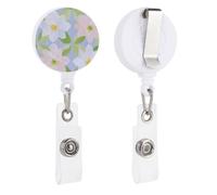 Mid-Century Modern Geometric Floral Pattern Retractable Badge Holder Reel Clip ID Card Holder for Doctor Nurse Student Office Worker
