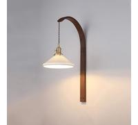 Mid Century Modern Glass Wall Sconce with Wood Hanging Hallway Wall Light Fixture Vintage Glass Amber White Ceramics Gooseneck Farmhouse Wall Lamp for Bedroom Living Room Bathroom