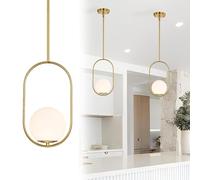 Mid Century Modern Globe Pendant Light Gold Pendant Lighting Fixture Glass Pendant Light for Kitchen Island Required 1*E14 Bulb