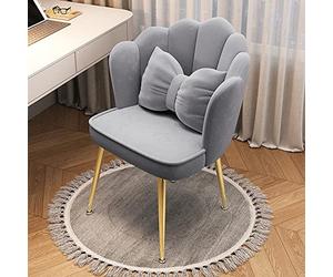 Mid-Century Modern Gray Accent Chair - Soft Upholstered Lounge Stool with Backrest for Dining Room Bedroom or Makeup Table - Stylish & Comfortable Design