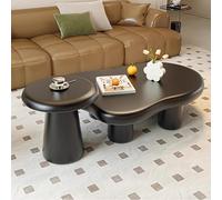 Mid Century Modern Irregular Coffee Table Set of 2, Minimalist Wooden Nesting Tea Tables with Spherical Base for Living Room, Balcony, Office (Black, 100cm)