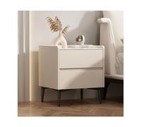 Mid Century Modern Italian Style Nightstand with Faux Marble Top and 2 Wooden Drawers Minimalist Bedroom Storage Cabinet and Bedside Table