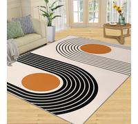 Mid-Century Modern Kids Rug, 5x7 Large Rugs for Living Room, Boho Sun Arch Geometric Area Rug, Black Orange Cream Rug, Non-Slip Low Pile Hardwearing Washable Carpets for Bedroom Apt Home & Decor