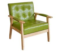 Mid Century Modern Leather Accent Armchair Upholstered Wingback Chair with Armrests Buttoned Design for Living Room Bedroom or Reception Stylish Green Chair