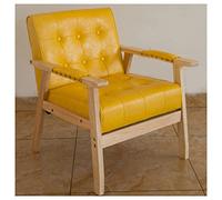 Mid Century Modern Leather Accent Chair with Armrests Button Wingback Design Cozy Reading Chair for Living Room & Bedroom Stylish Yellow Upholstered Dining Chair