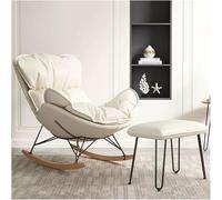 Mid-Century Modern Leisure Sofa Rocking Chair with Ottoman - High Backrest Fabric Glider Rocker Armchair for Living Room - Off White, Solid Wood Legs, One Size