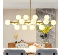 Mid Century Modern Linear Dining Room Over Table, 16 Lights Glass Ball Brass Sputnik for Kitchen Island Pendant Light Fixture with Adjustable Rods