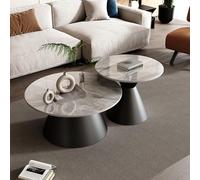 Mid-Century Modern Marble Circle Coffee Table Set of 2, Stackable Nesting Tables with Carbon Steel Base, Spacious Desktop for Living Room & Home Décor