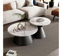 Mid-Century Modern Marble Circle Coffee Table Set of 2, Stackable Nesting Tea Tables with Carbon Steel Base, Stylish Home Furniture, Easy Assembly, Spacious Desktop