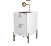 Mid-Century Modern Minimalist Comodino Stretto 2-Der Nightstand Sintered Stone Top Space-Saving Design Pure White 35x35x55 cm (13.7x13.7x21.6 inches)