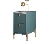 Mid-Century Modern Narrow Side Table - Minimalist Nightstand with 2 Storage Drawers & Sintered Stone Top - Stylish Bedside Table for Small Spaces & Contemporary Decor