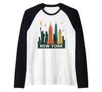 Mid Century Modern New York Skyline Retro Futuristic Raglan Baseball Tee
