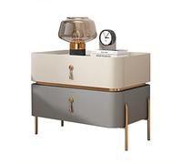 Mid Century Modern Nightstand | Contemporary Bedside Table with Metal Legs & 2 Storage Drawers | Stylish End Table for Living Room & Bedroom | Beige & Light Grey, 50x40x50cm