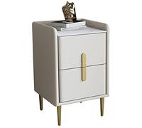 Mid Century Modern Nightstand Minimalist Microfiber Leather Bedside Table Sintered Stone Top for Bedroom & Living Room Off White 25x35x55cm (9.8x13.7x21.6in)