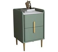 Mid-Century Modern Nightstand | Minimalist Microfiber Leather Bedside Table | Sintered Stone Top Sofa Table for Bedroom & Living Room Avocado Green 35x35x55cm (13.7x13.7x21.6in)