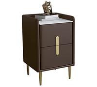 Mid Century Modern Nightstand Minimalist Microfiber Leather Bedside Table Sintered Stone Top Stylish Dark Coffee Sofa Table for Bedroom & Living Room 35x35x55cm