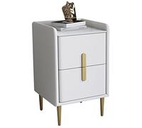 Mid-Century Modern Nightstand | Minimalist Microfiber Leather Bedside Table | White Sintered Stone Coffee Table for Living Room & Bedroom, 35x35x55cm (13.7x13.7x21.6in)