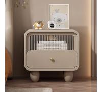 Mid Century Modern Nightstand, Pu Leather Finish Bedside Table with Tempered Glass Drawer Front, Accent Sofa End Tables Storage Cabinet for Bedroom Small Space