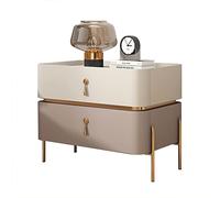 Mid Century Modern Nightstand - Stylish Bedside End Table with Metal Legs & 2 Storage Drawers - Contemporary Beige & Light Apricot Side Table for Living Room & Bedroom (50x40x50cm)