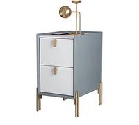 Mid-Century Modern Nightstand with 2 Sto Ders Minimalist Design for Smals Gray-Blue + Pure White Sintered Stone Top 35x35x55 cm (13.7x13.7x21.6 in)
