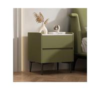 Mid Century Modern Nightstand with 2 Wooden Drawer Faux Marble PU Leather Bedside Table for Bedroom Storage Cabinet