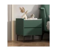 Mid Century Modern Nightstand with 2 Wooden Drawers and Faux Marble Top Italian Style Bedside Table for Bedroom Storage