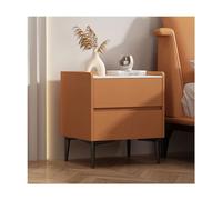 Mid Century Modern Nightstand with 2 Wooden Drawers and Faux Marble Top - Italian Style Storage Cabinet for Bedroom