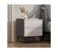 Mid Century Modern Nightstand with Faux Marble Top and 2 Wooden Drawers Italian Style Bedside Table for Bedroom