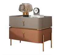 Mid Century Modern Nightstand with Metal Legs - Stylish 2-Drawer Side Table for Bedroom & Living Room Chic Khaki/Light Brown Home Decor (50x40x50 cm)